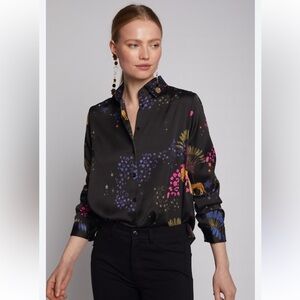 NEVERWORN! Vilagallo Isabella Black Cheetah Printed Shirt